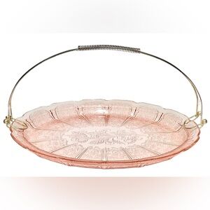 Vintage Antique Jeannette Depression Glass Pink Cherry Blossom Tray